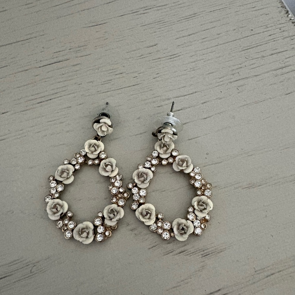 Chic Rose Dangling Earrings with Sparkling Floral Accents 2 inches long